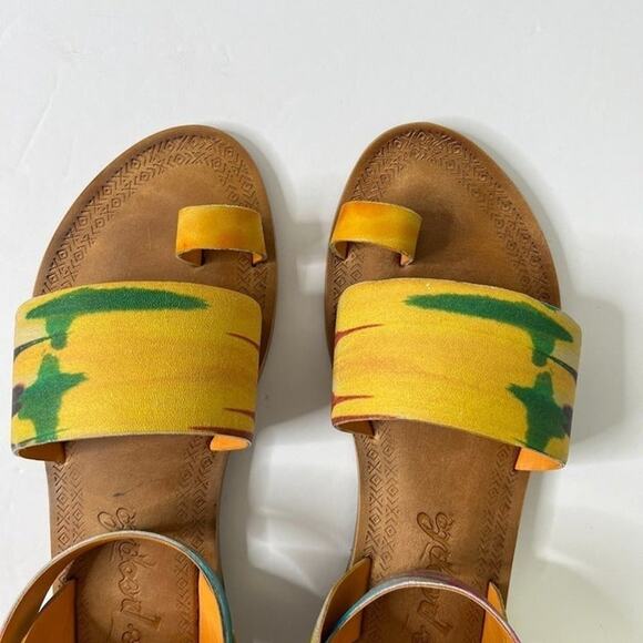 Free People Sun Peaks Leather Sandals Yellow Combo Sz 38 - Picture 7 of 11